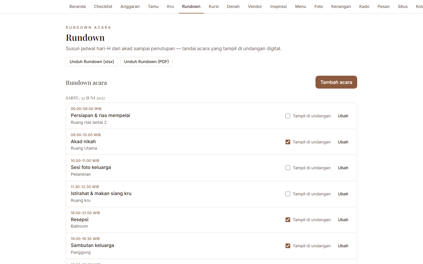 Tangkapan layar: Rundown Acara